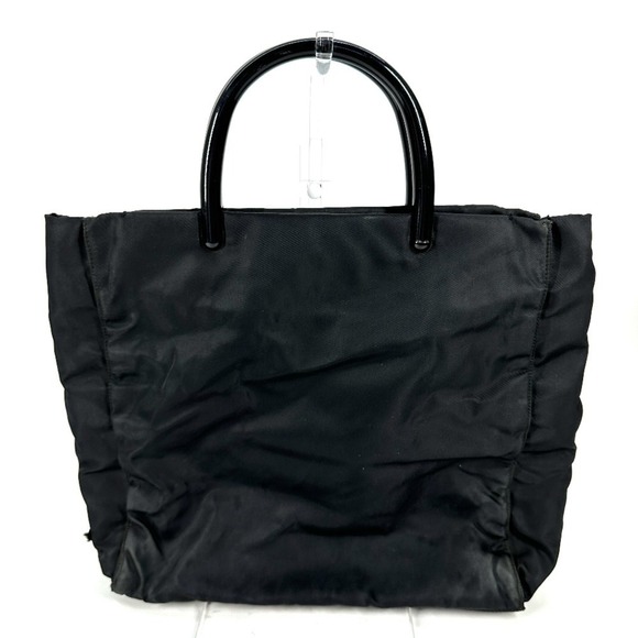PRADA Prada Triangle Logo Plate Plastic Handle Bag Tote Handbag 